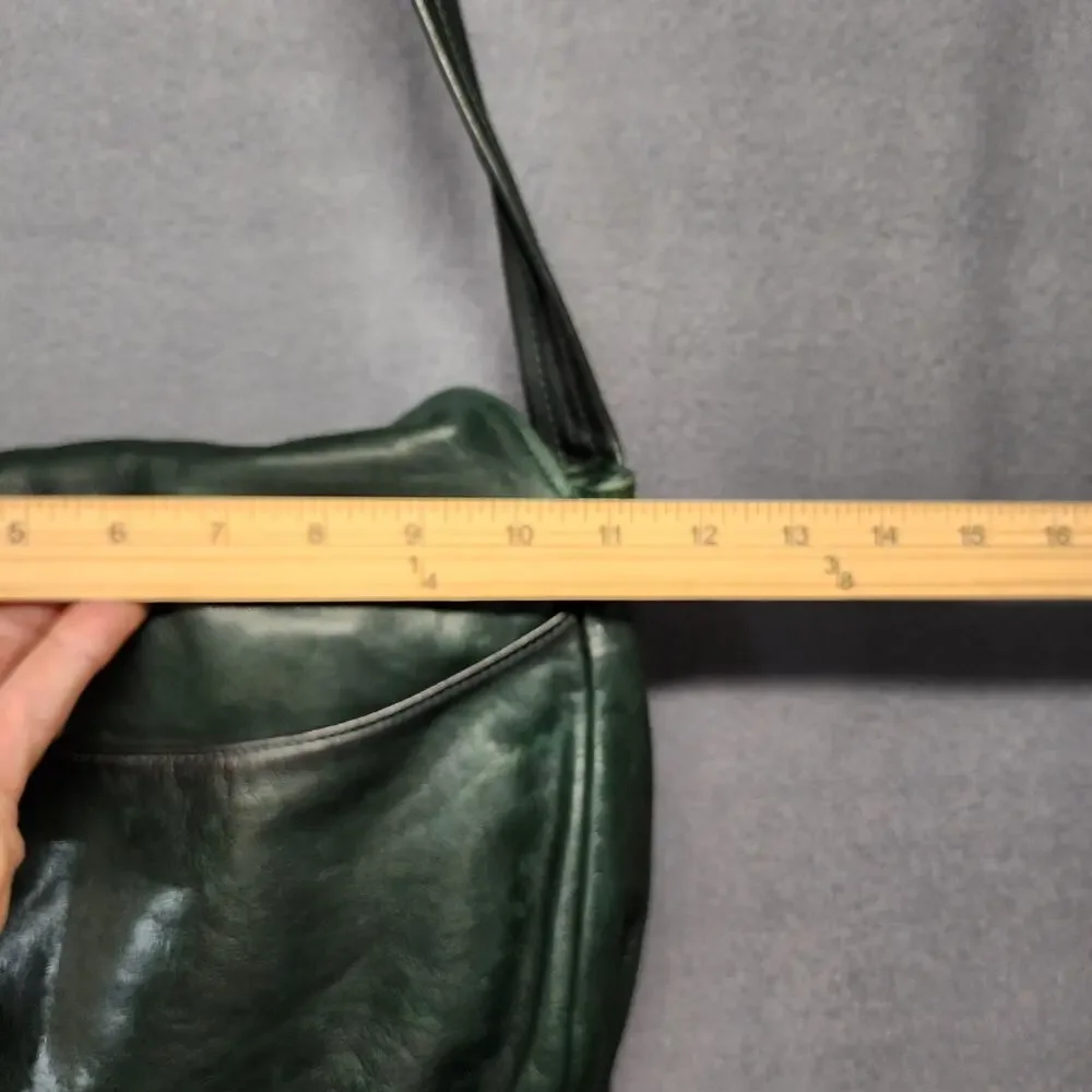 Leather Shoulder Bag Womens Dark Green Flap Pocket Zip Compartments Medium Purse